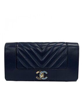 Chanel Wallet Mademoiselle Flap Blue Logo